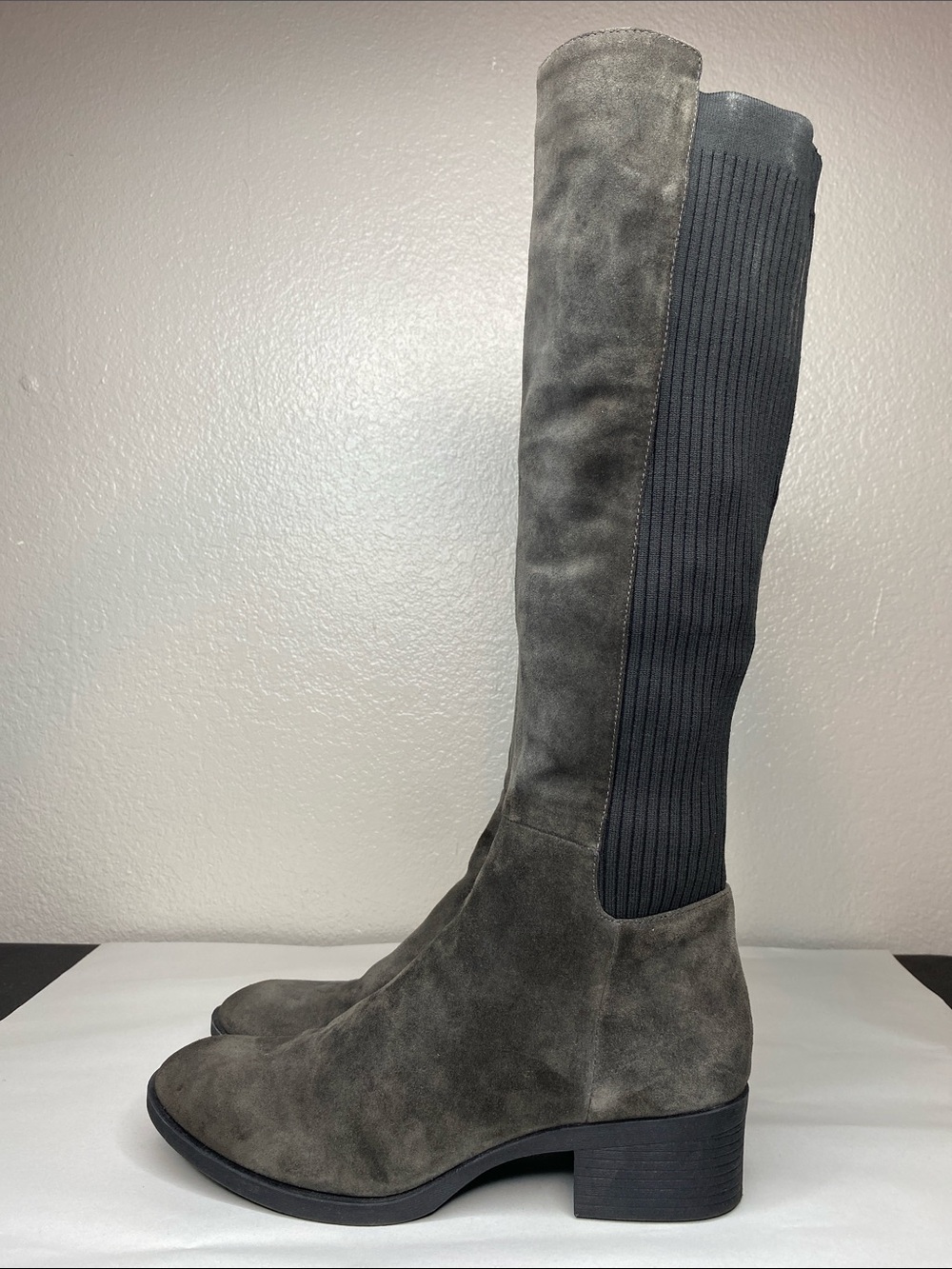 Kenneth Cole Levon Grey Suede Leather Sock Boots Knee-High Size 9.5